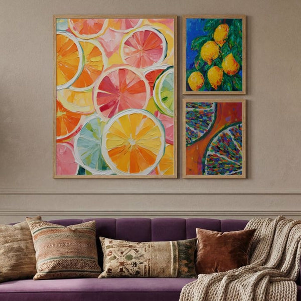 Citrus Painting Art Style Aysmmetric Trio Gallery Wall