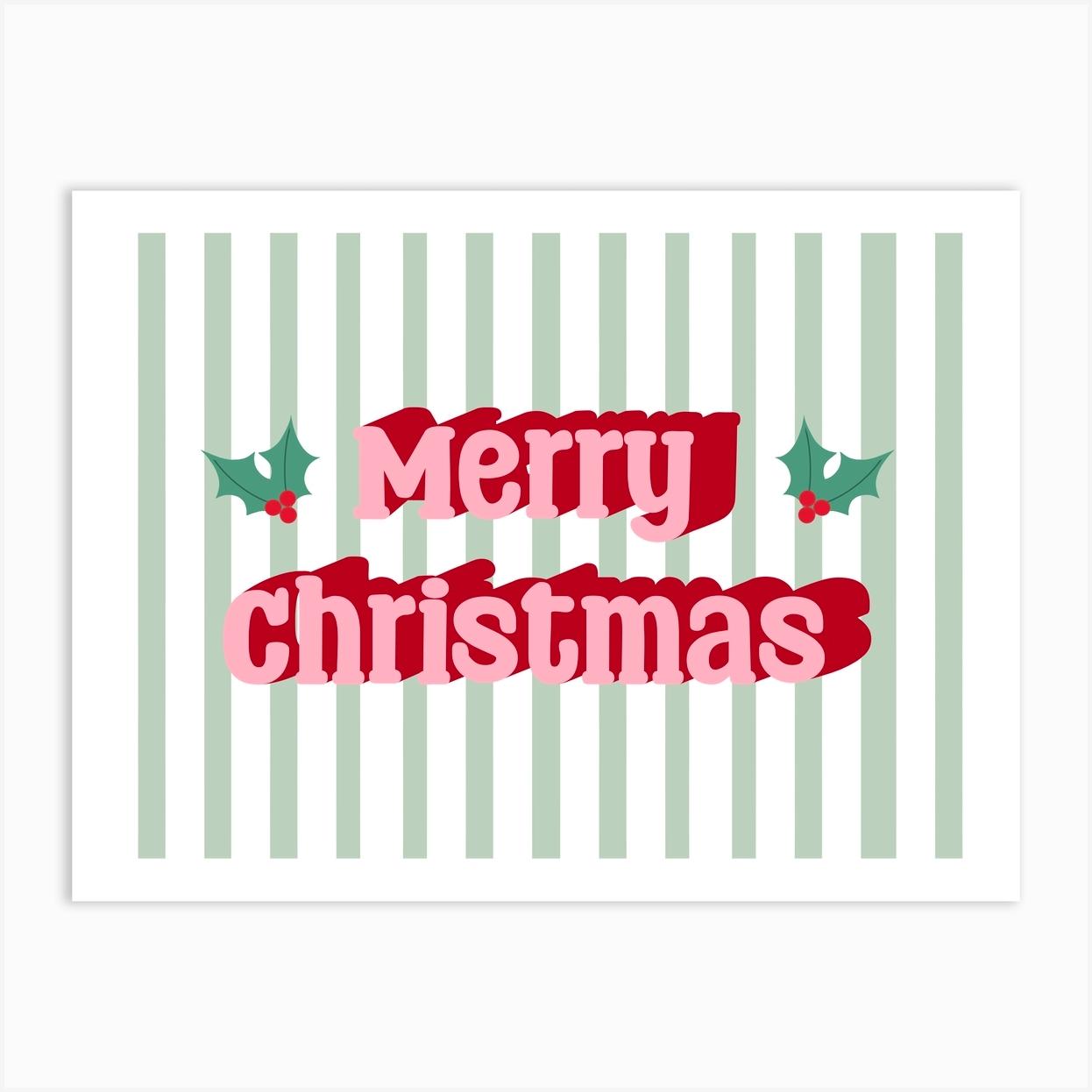 Merry Christmas Typography Holly and Stripes