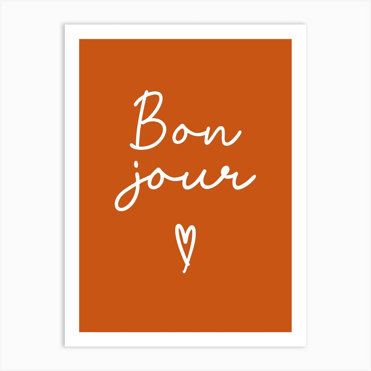 Bonjour French Hello on Rust Burnt Orange