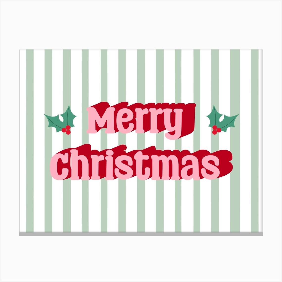 Merry Christmas Typography Holly and Stripes