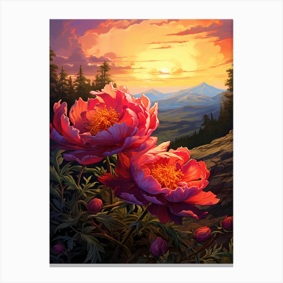 Peony With Sunset In South Western Style 2