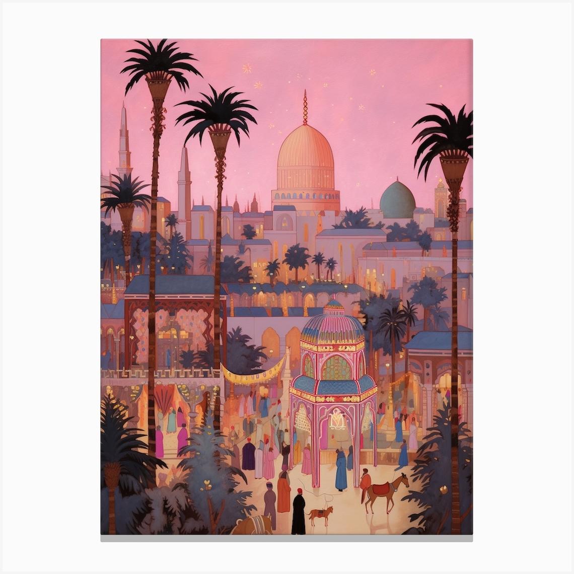 Luxor Egypt Vintage Pink Travel Illustration