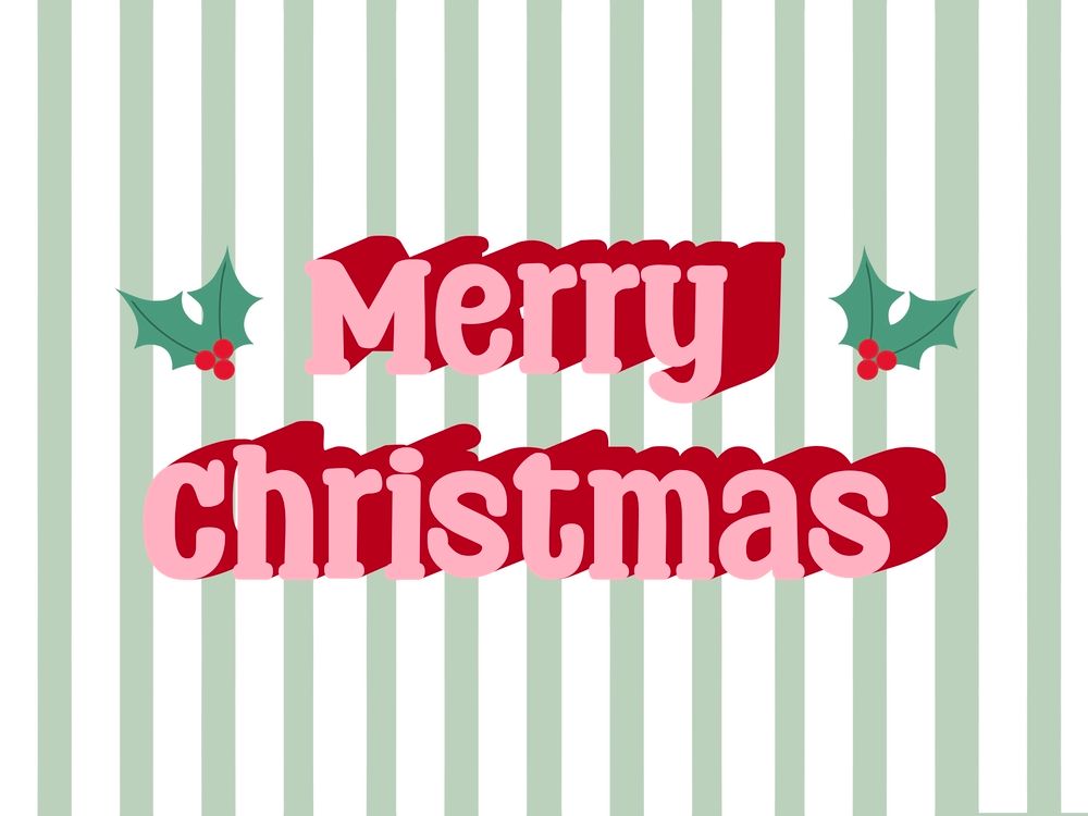Merry Christmas Typography Holly and Stripes