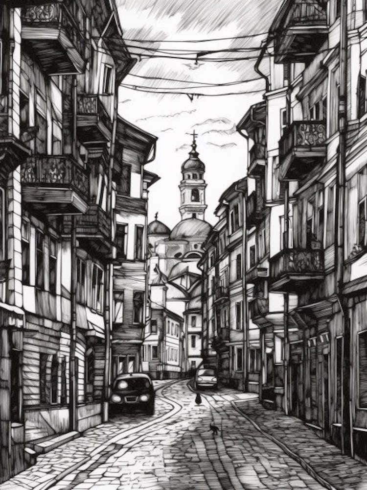 Painting Of Moscow Russia In The Style Of Line Art 1