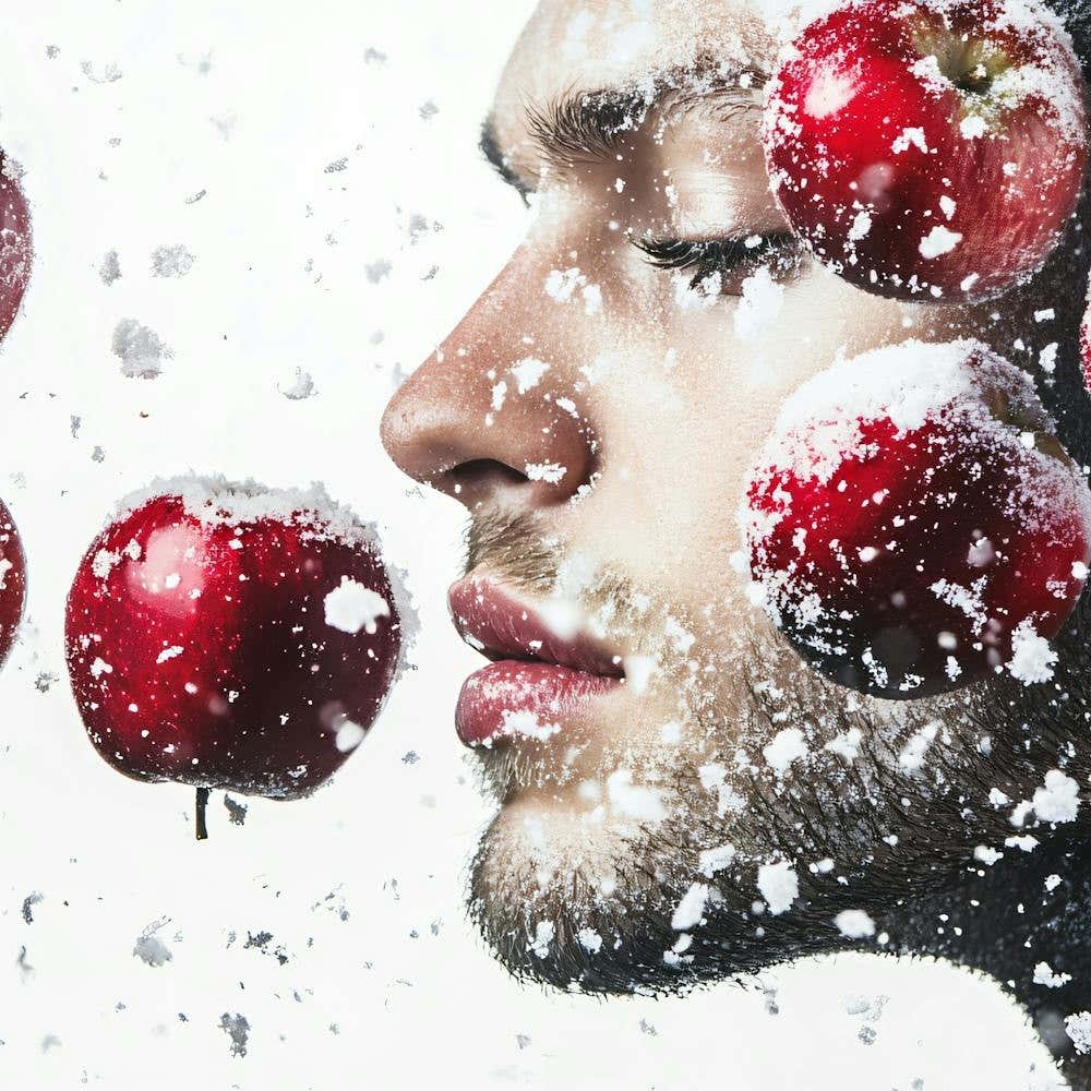 Man With Red Apples On His Face