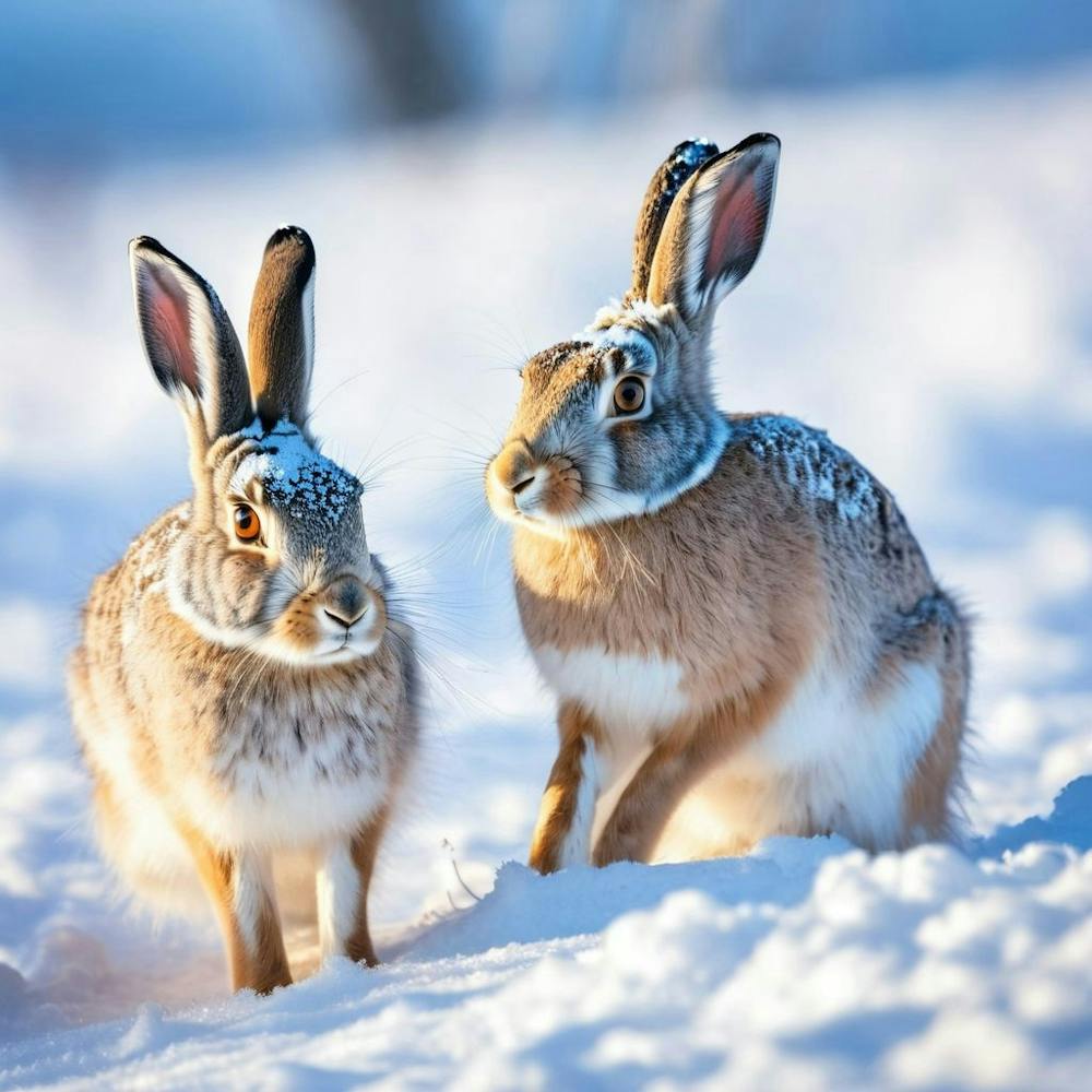 Two Hares In The Snow
