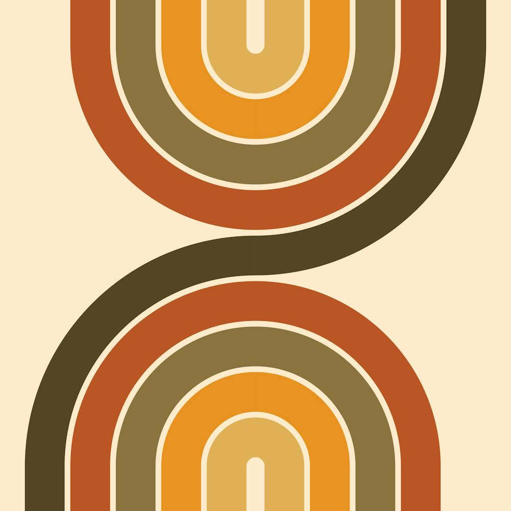 Midcentury Modern Retro Vintage Arch Abstract Sage Earthy Brown 02