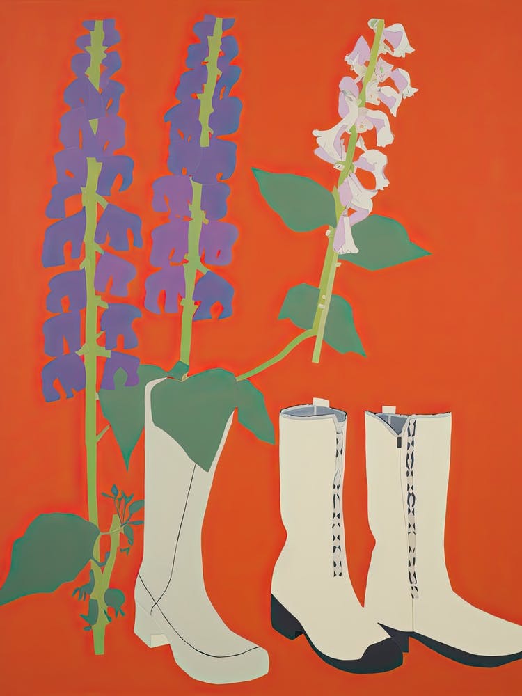 A Painting Of Cowboy Boots With Snapdragon Flowers, Pop Art Style 6