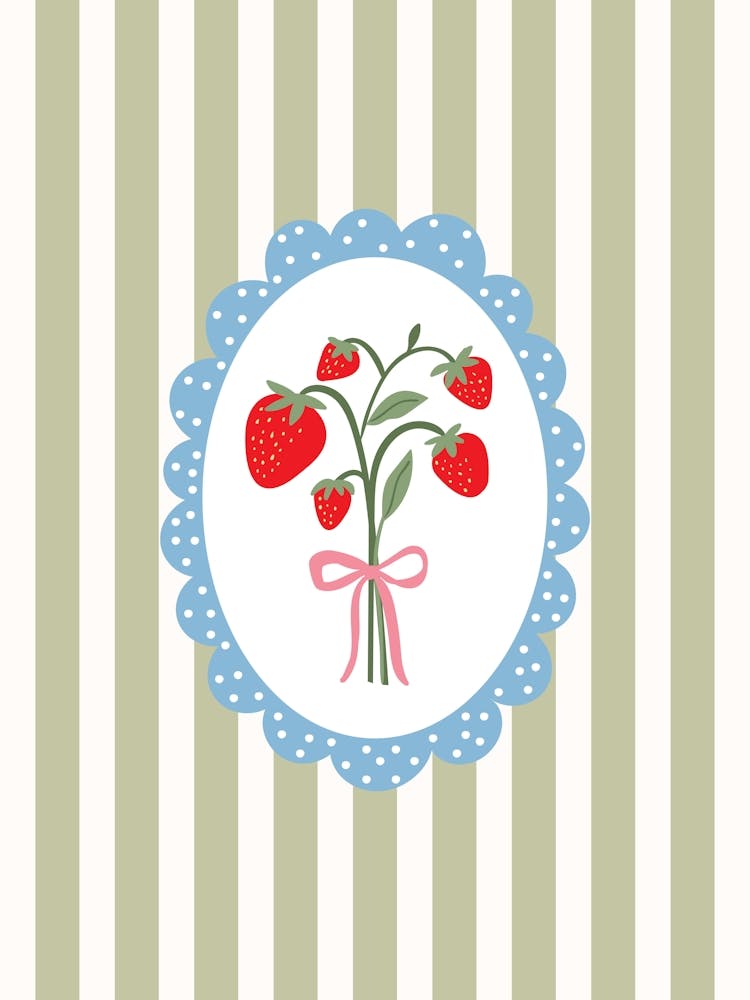 Cottagecore Strawberry Striped Green Poster