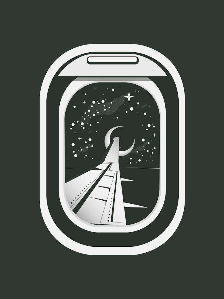 Airplane Window with Midnight Sky