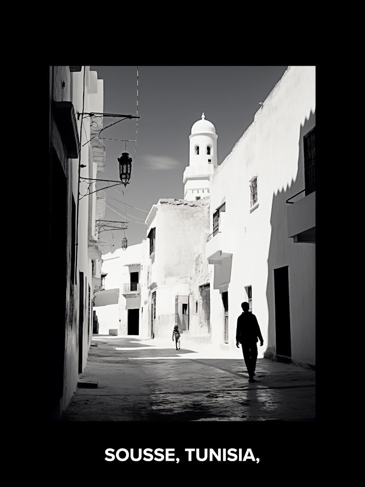 Poster Of Sousse, Tunisia,, Mediterranean Black And White Photography Analogue 1