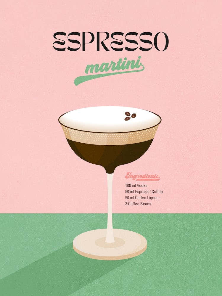 Minimal Espresso Martini Italian Cocktail - retro pink and green
