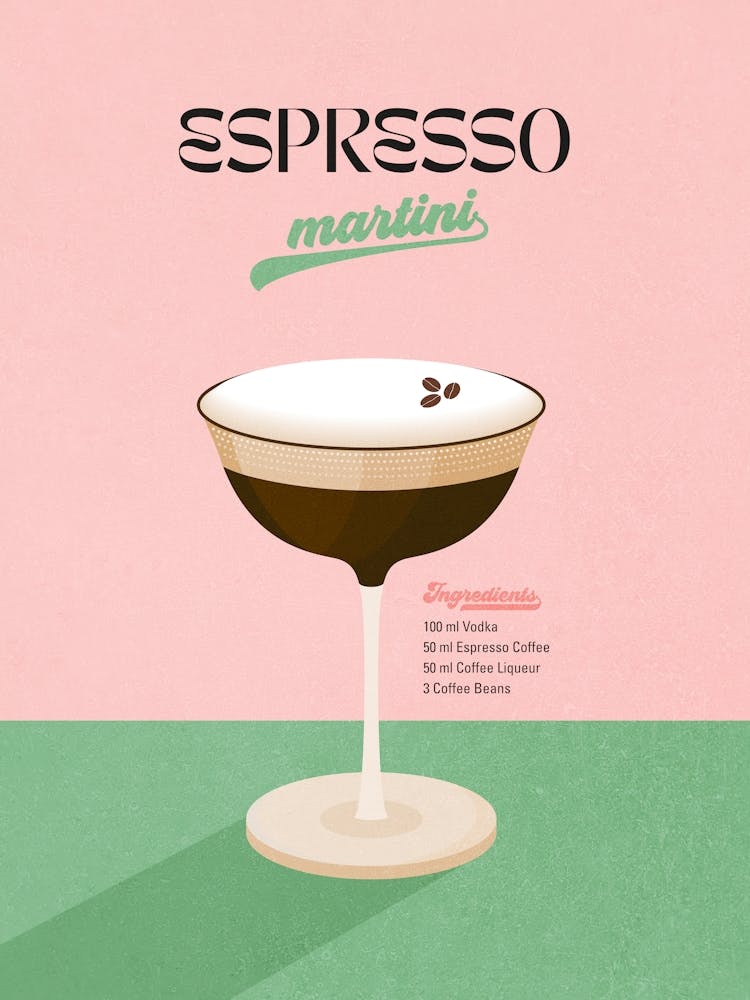 Minimal Espresso Martini Italian Cocktail - retro pink and green
