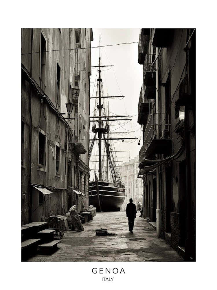 Poster Of Genoa, Italy, Black And White Analogue Photography 3