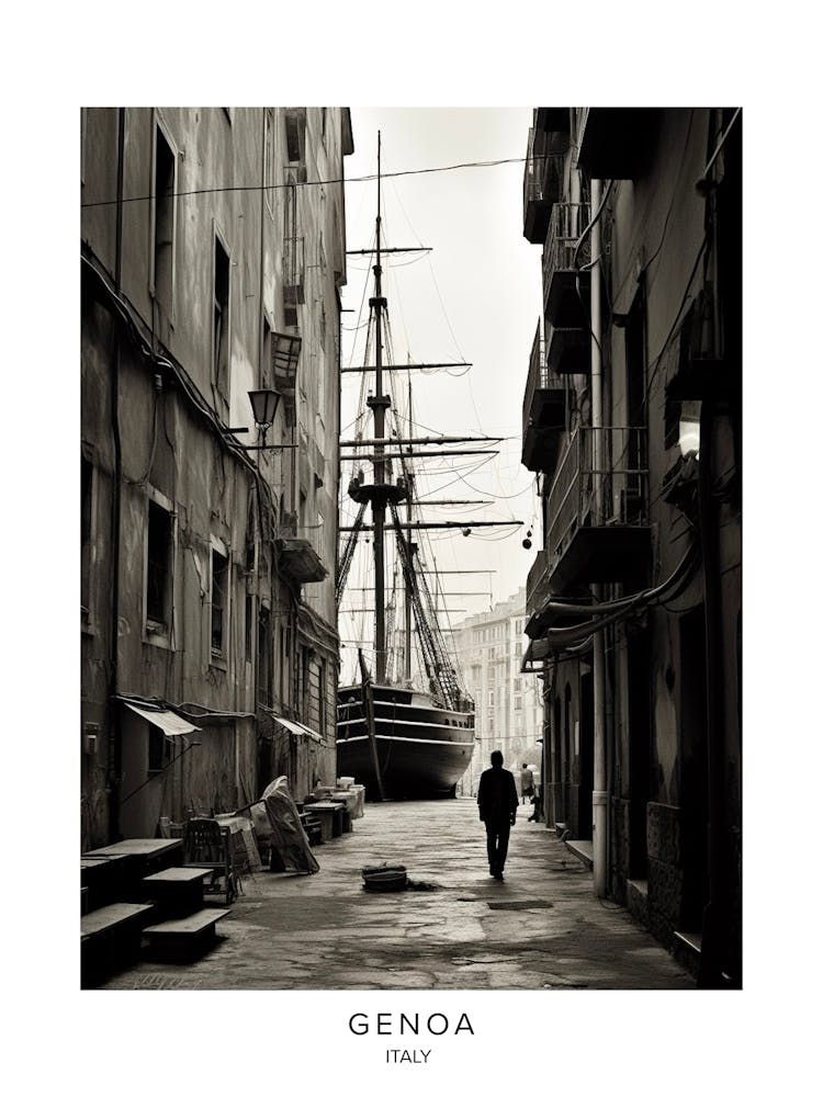 Poster Of Genoa, Italy, Black And White Analogue Photography 3
