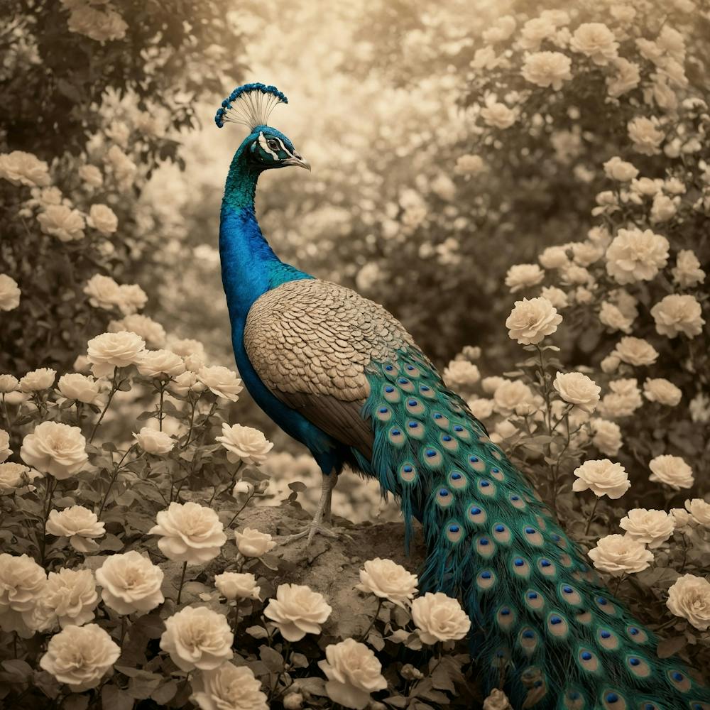 Default Pastel Peacock In A Sepia Garden A Beautifully Detaile 0