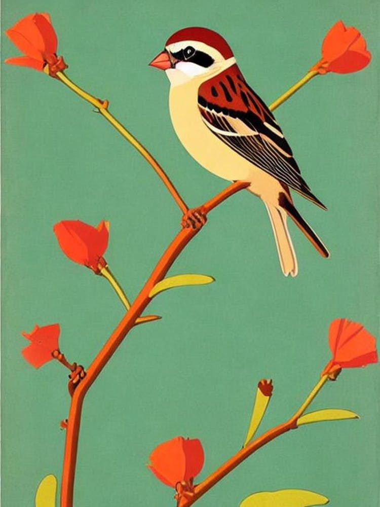 Sparrow 2 Midcentury Illustration Bird