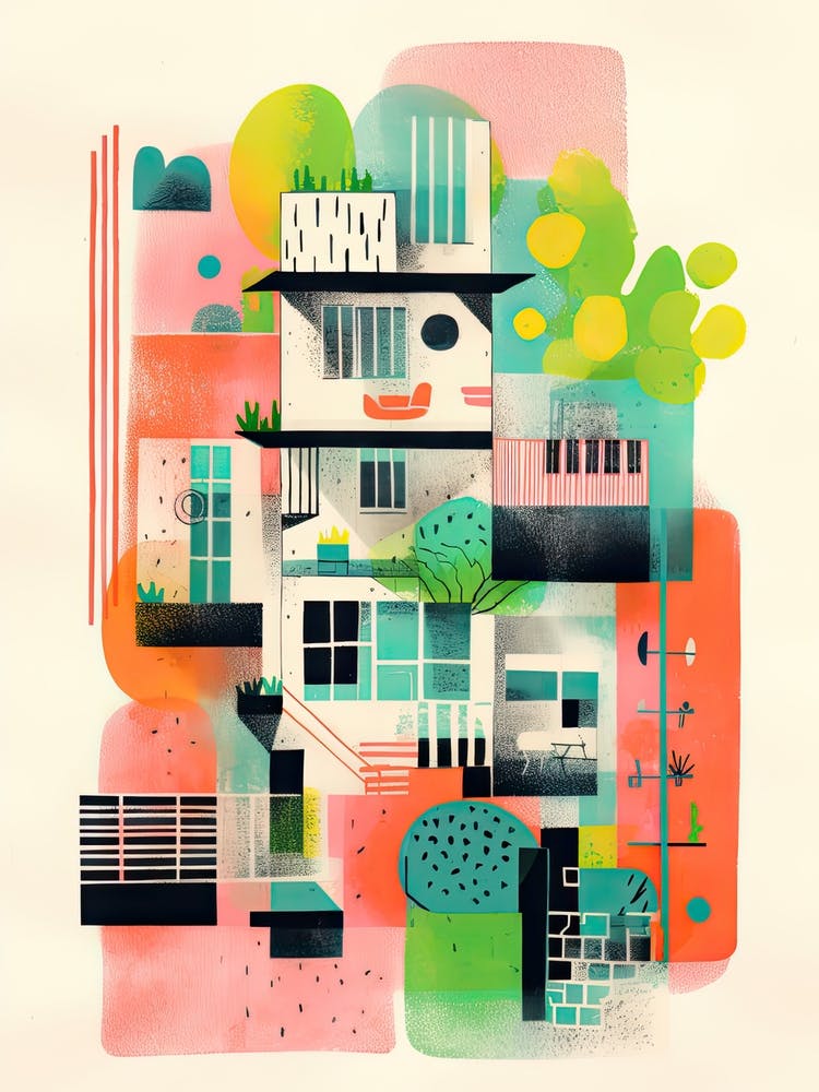 A House In Barcelona, Abstract Risograph Style 1