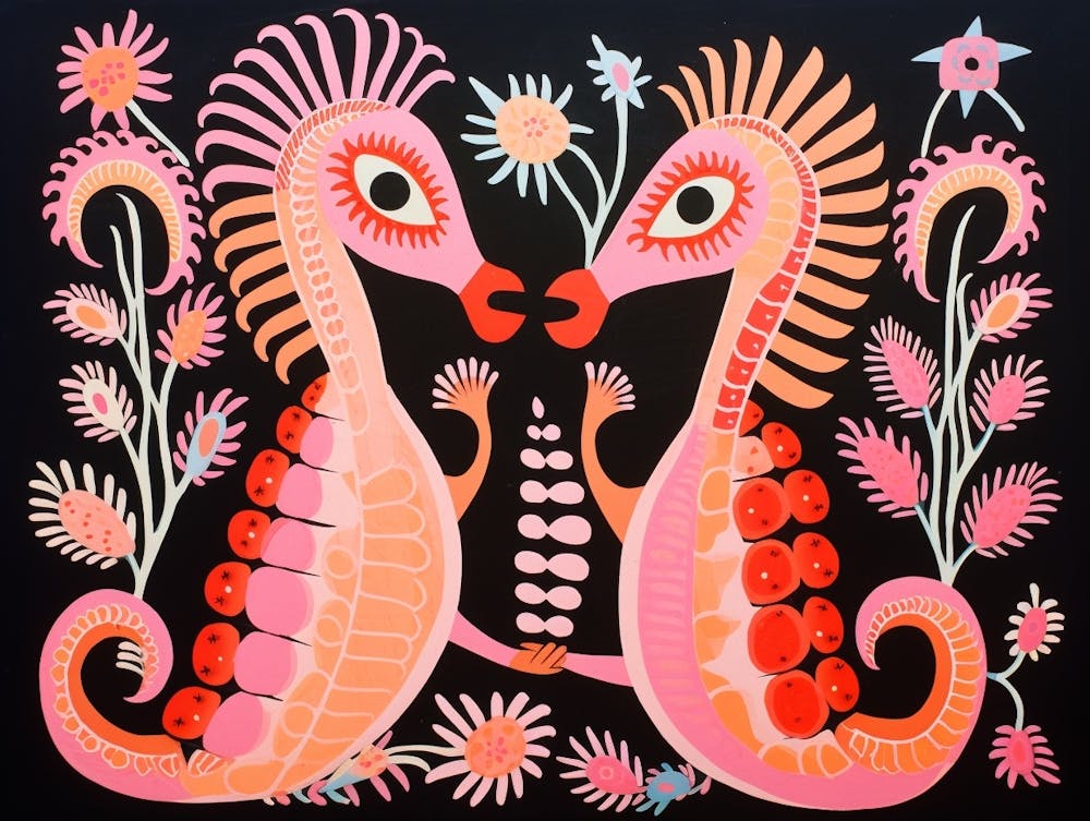 Seahorse Folk Style Animal Illustration