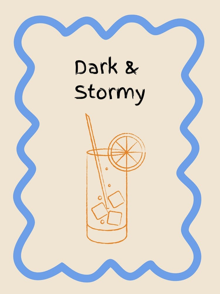 Dark & Stormy Doodle Poster Blue & Orange