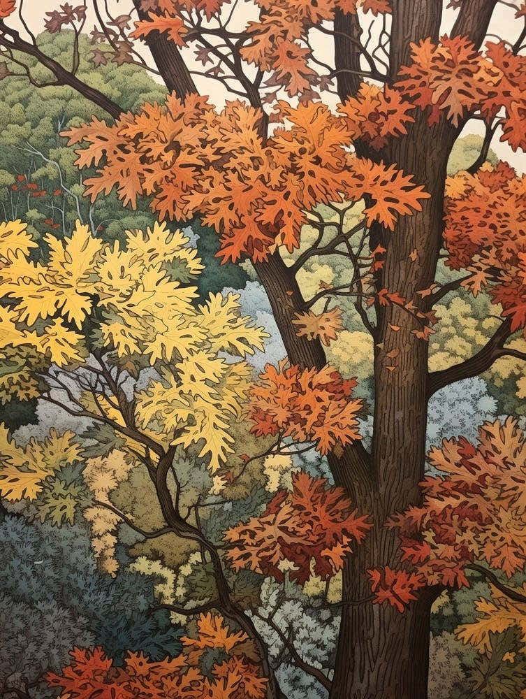 Hickory 1 Vintage Autumn Tree Print