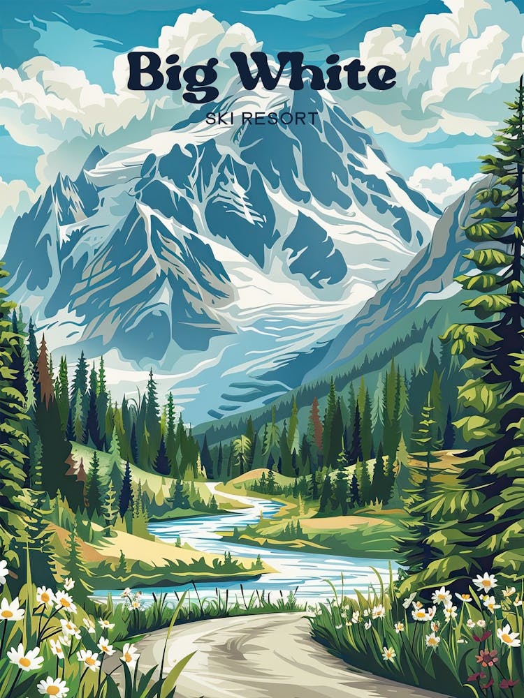 Big White British Columbia Travel Art Illustration