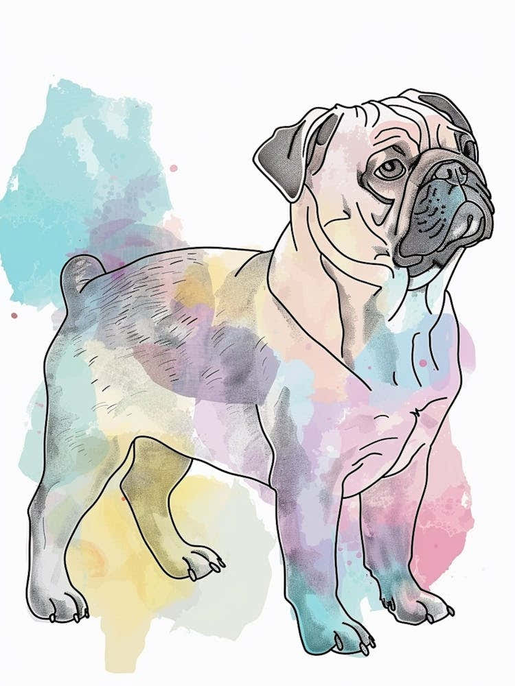 Pug Dog Pastel Line Illustration  2