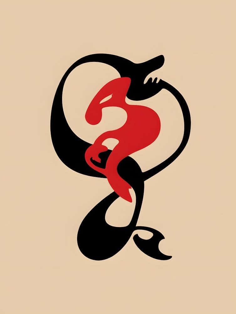 Abstract Dragon Style - Black and Red Swirling Design