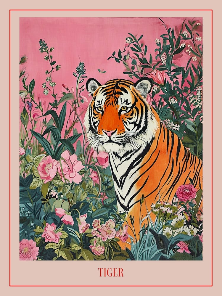 Floral Animal Painting Tiger 5 Poster