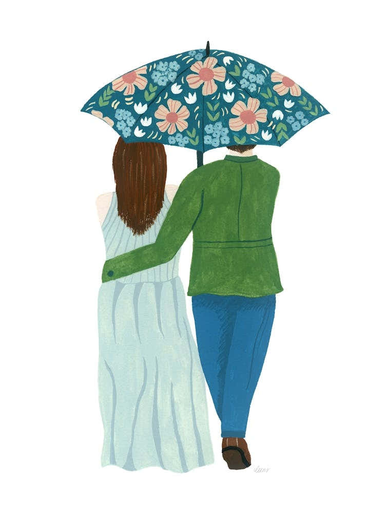 Couple Floral Umbrella Painting