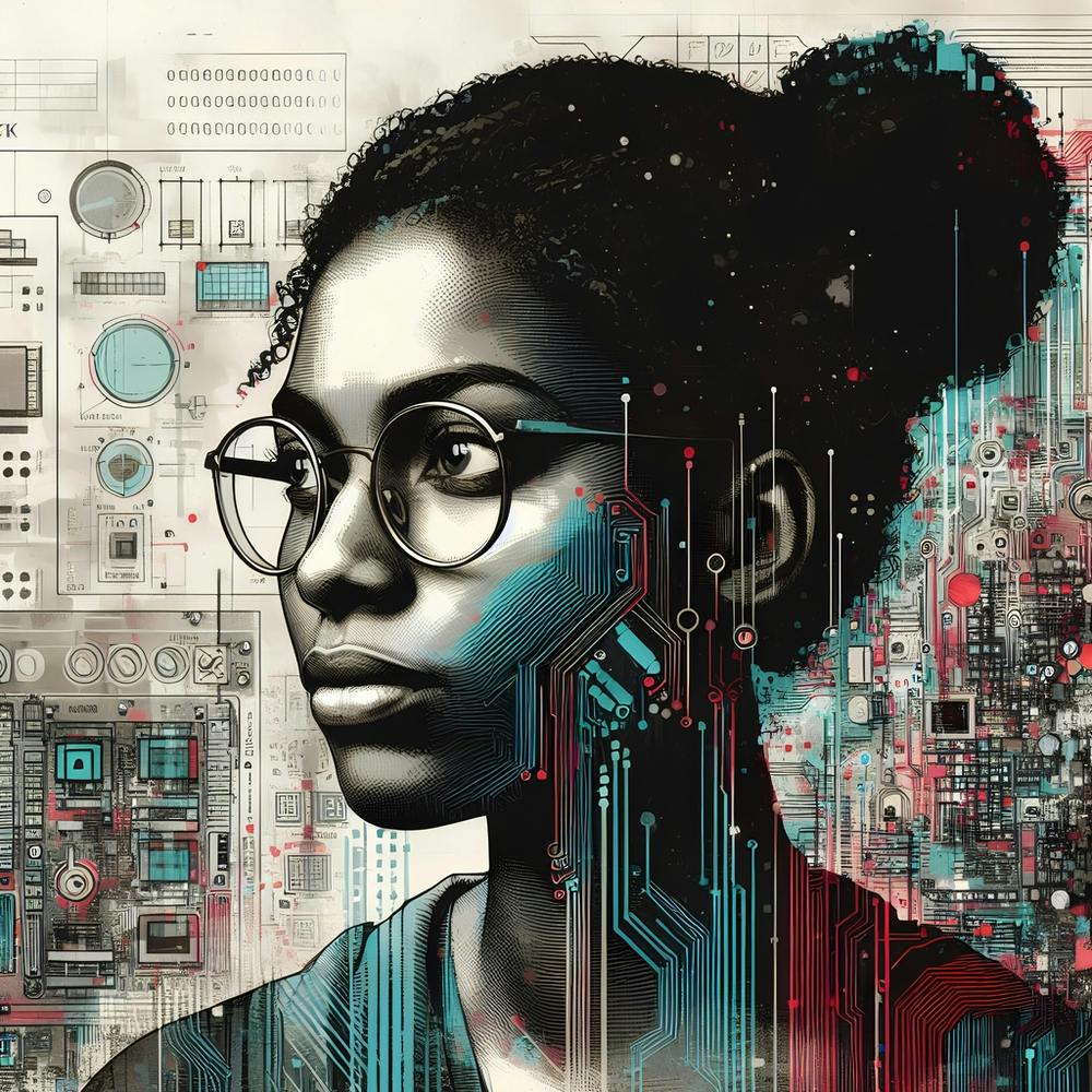 Woman With Technology On Her Face