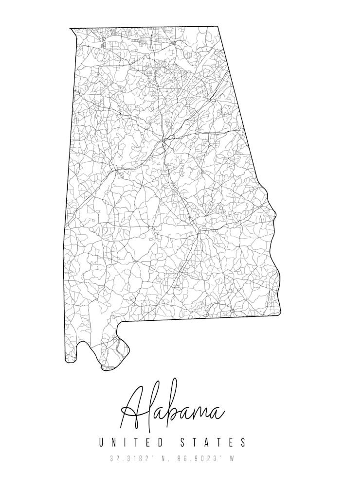 Alabama Minimal Street Map