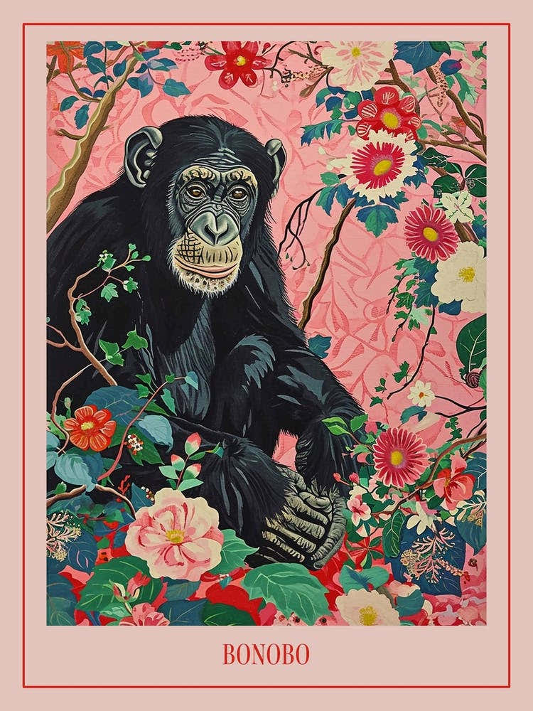 Floral Animal Painting Bonobo 2 Poster