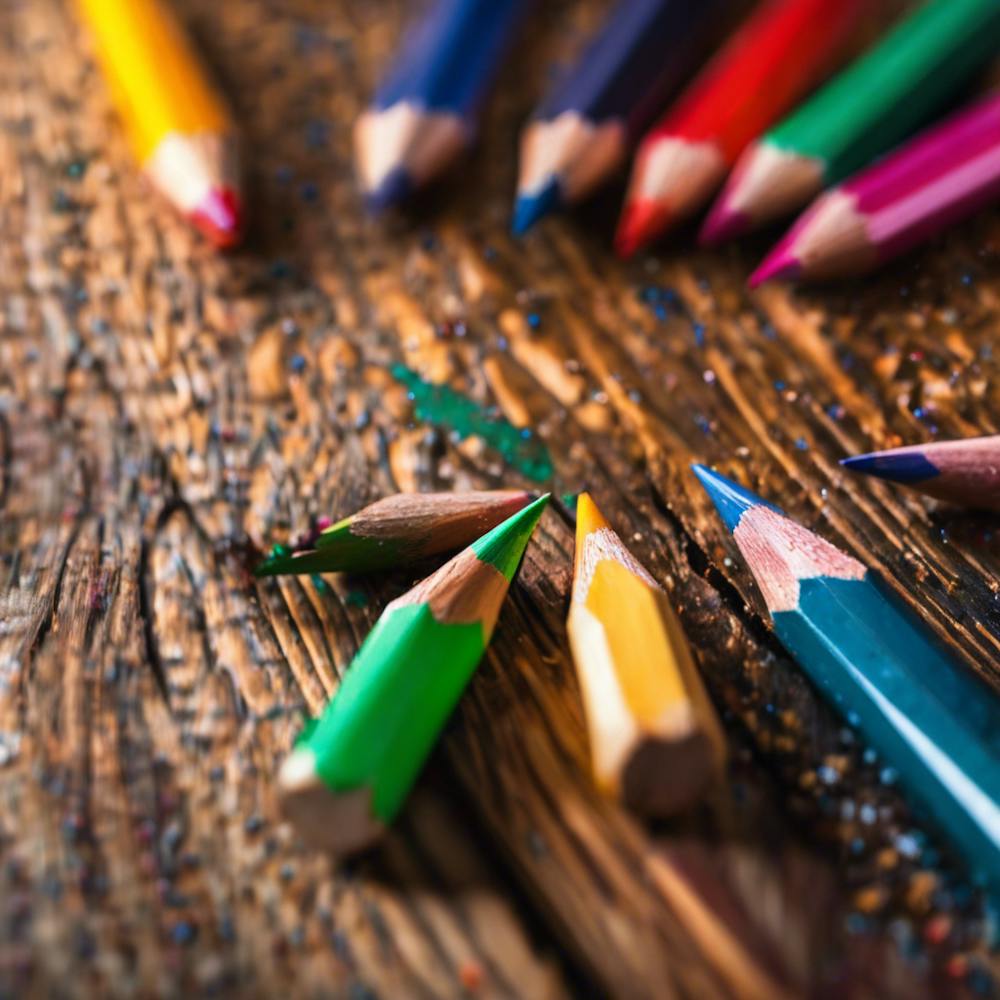 Colored Pencils On A Wooden Table