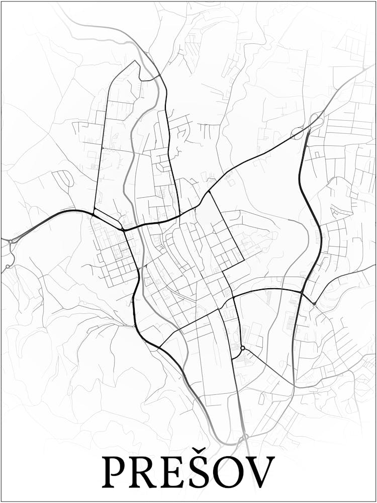 Prešov, Slovakia, City Map, Black And White Fade Design