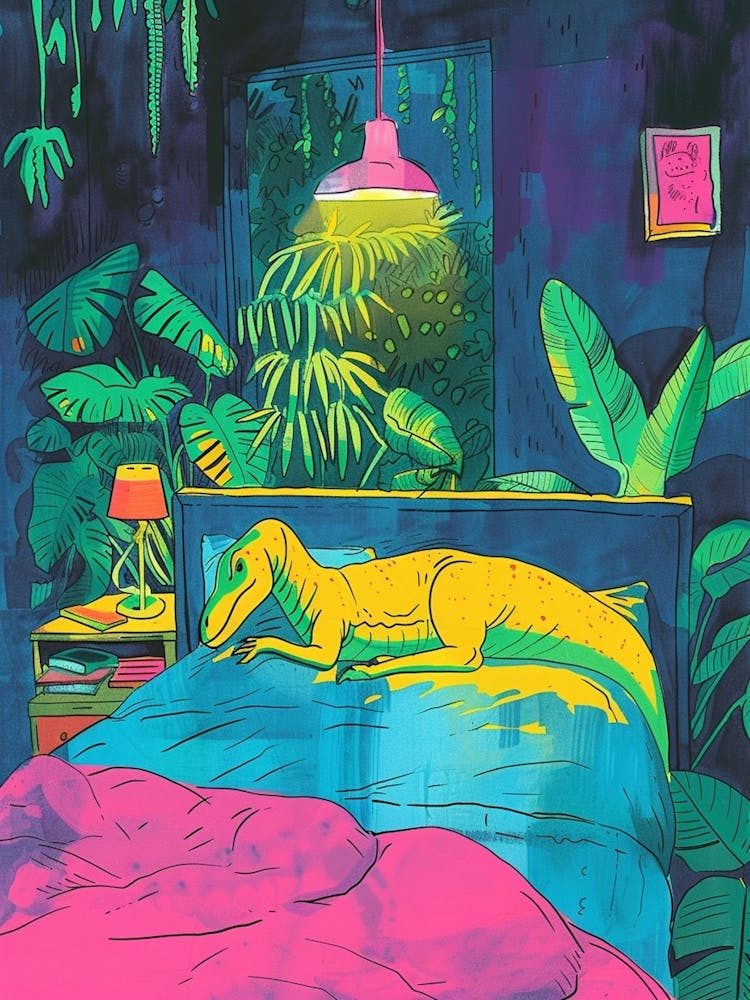 Dinosaur Snoozing In Bedroom