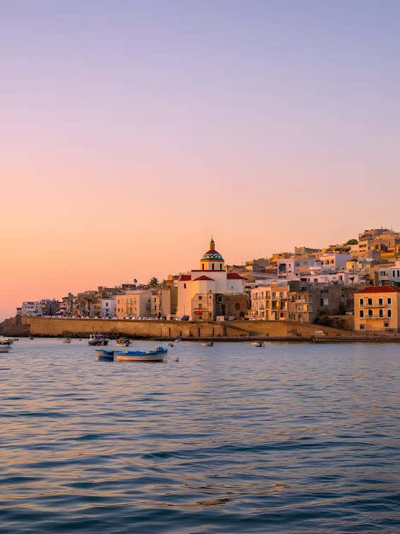 Coastal Town Sunset Photo Print - Picturesque Mediterranean Village