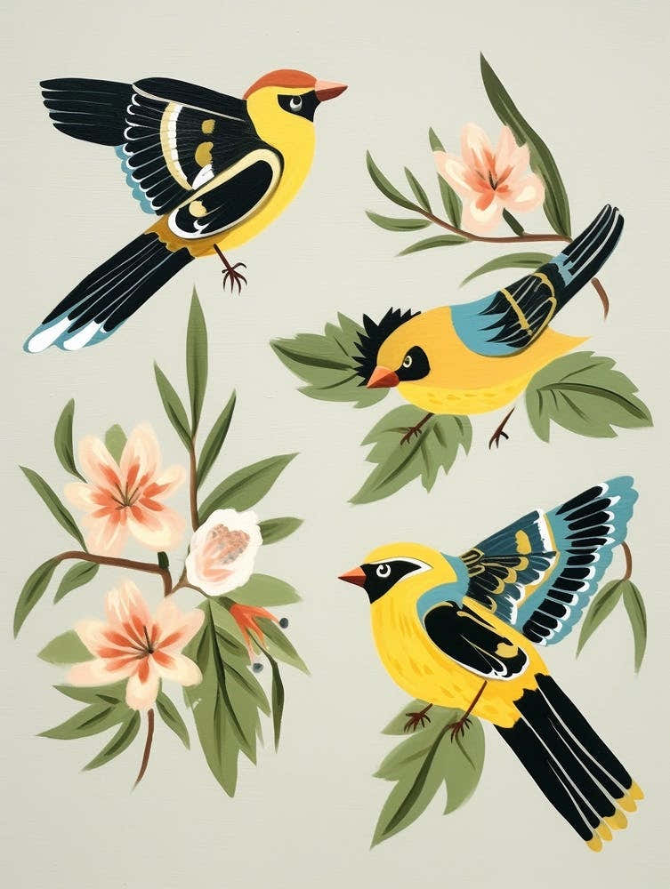Folk Style Bird Painting American Goldfinch 1