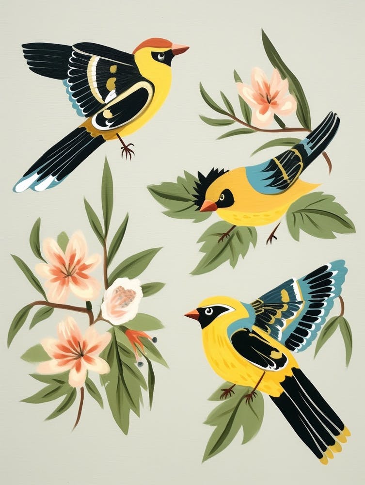 Folk Style Bird Painting American Goldfinch 1