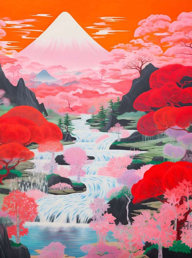 Japanese Landscape Painting, Japanese Wall Art, Colorful Landscape Poster, Japanese Digital Printable Art, Asian Wall Art, Living Room Decor