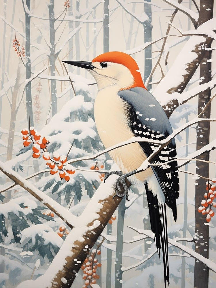 Winter Bird Painting Woodpecker 2