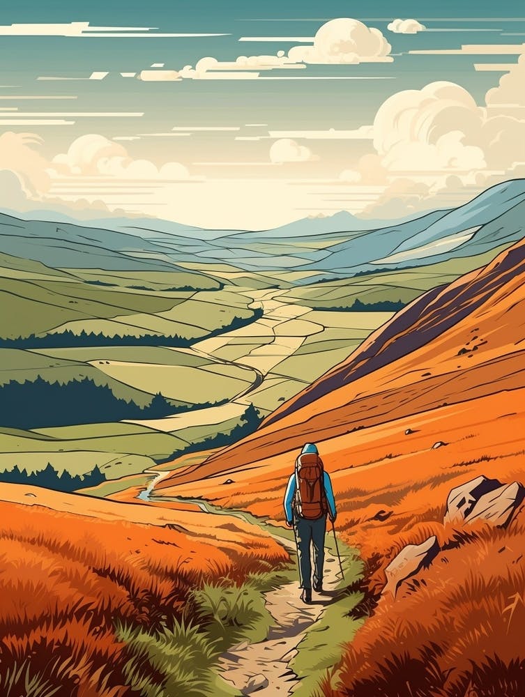 Pennine Way England 2 Vintage Travel Illustration