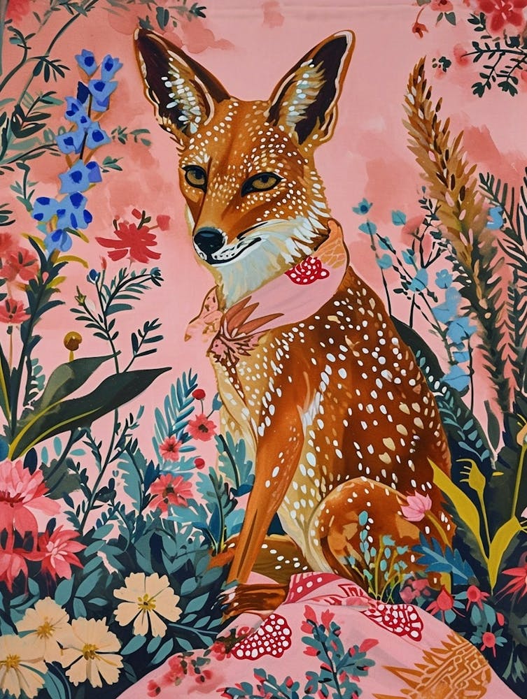 Floral Animal Painting Coyote 1