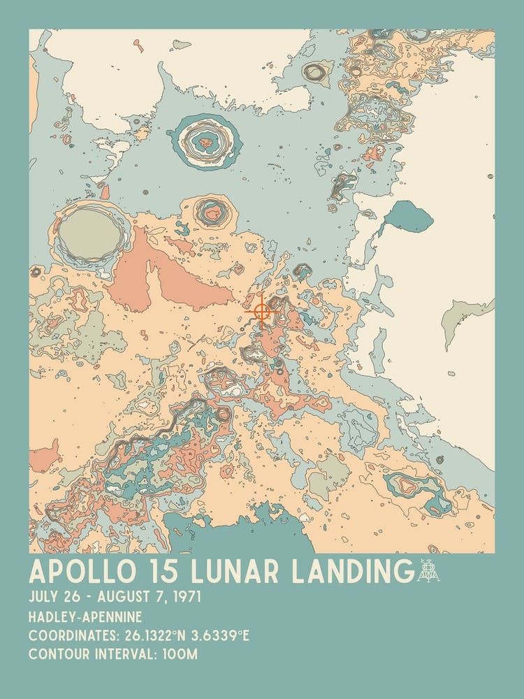 Apollo 15 Lunar Landing Site Vintage Moon Map