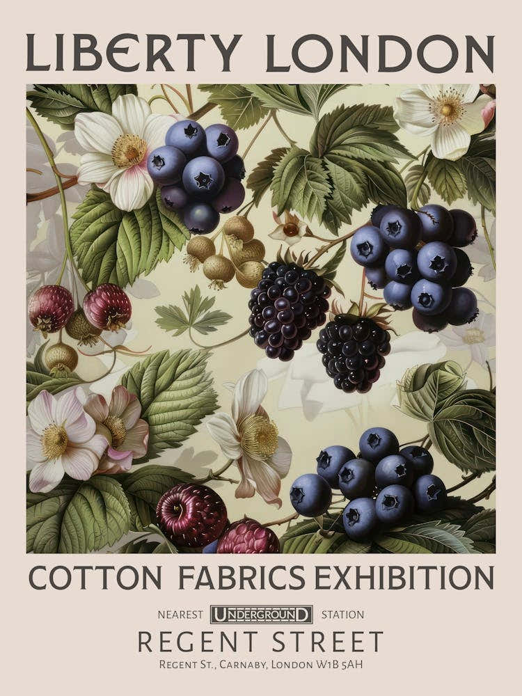 Liberty London Print William Morris Textiles Blueberries