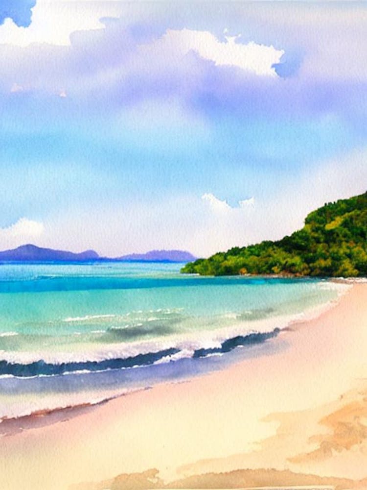 Grand Anse Beach, Grenada Watercolour