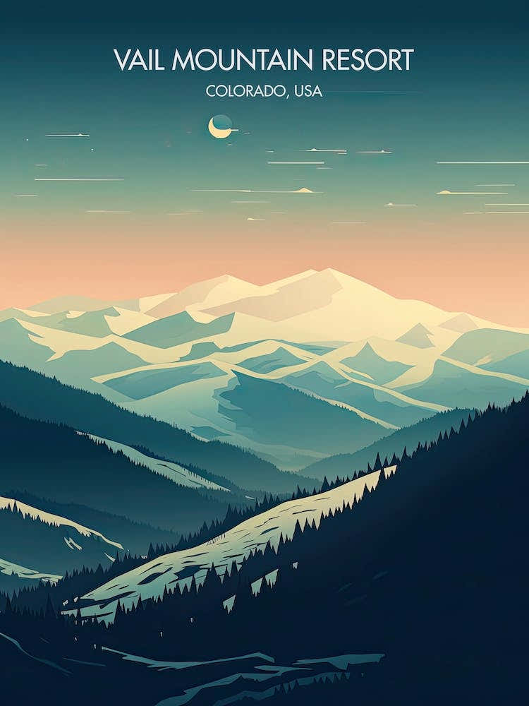 Poster Of Vail Mountain Resort   Colorado, Usa, Ski Resort Illustration 2