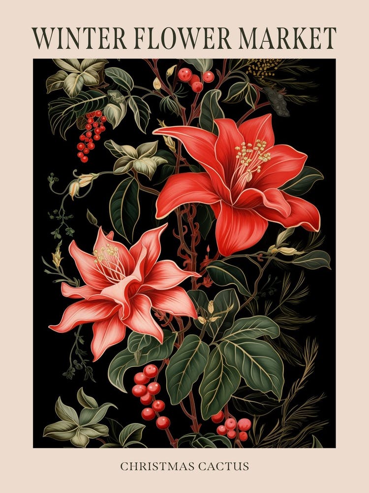 Christmas Cactus 2 Winter Flower Market Poster