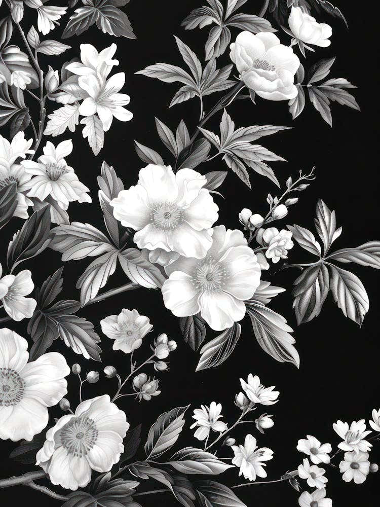 Great Japan Hokusai Black And White Flowers 10