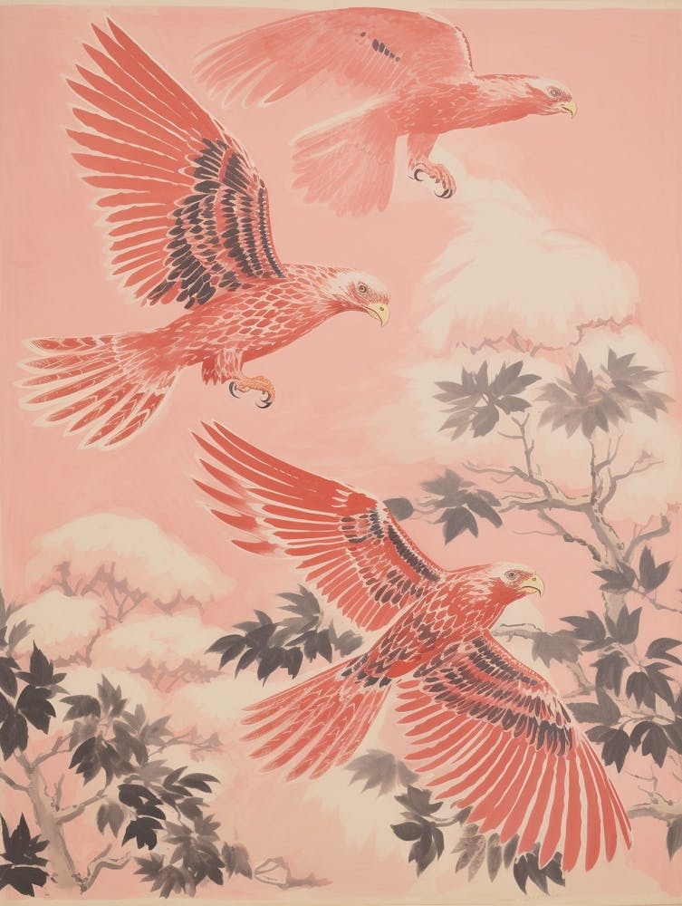Vintage Japanese Inspired Bird Print Hawk 3
